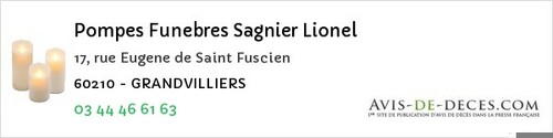 Avis de décès - Rantigny - Pompes Funebres Sagnier Lionel