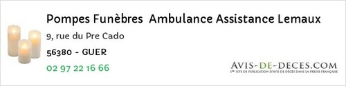 Avis de décès - Guégon - Pompes Funèbres Ambulance Assistance Lemaux
