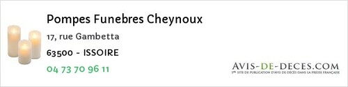 Avis de décès - La Celle - Pompes Funebres Cheynoux