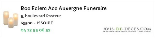 Avis de décès - Beauregard-Vendon - Roc Eclerc Acc Auvergne Funeraire