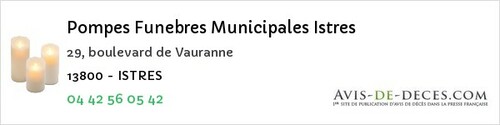 Avis de décès - Les Pennes-Mirabeau - Pompes Funebres Municipales Istres