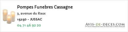 Avis de décès - Cassaniouze - Pompes Funebres Cassagne