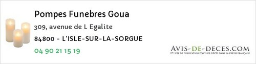 Avis de décès - La Roque-Sur-Pernes - Pompes Funebres Goua