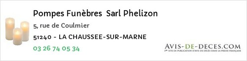 Avis de décès - La Chaussee Sur Marne - Pompes Funèbres Sarl Phelizon