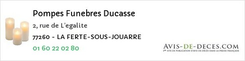 Avis de décès - Courpalay - Pompes Funebres Ducasse