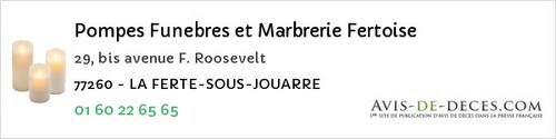 Avis de décès - La Chapelle-la-Reine - Pompes Funebres et Marbrerie Fertoise
