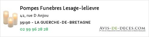 Avis de décès - Saint-Brieuc-Des-Iffs - Pompes Funebres Lesage-lelievre
