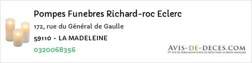 Avis de décès - Ferrière-la-Grande - Pompes Funebres Richard-roc Eclerc