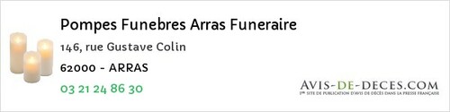 Avis de décès - Rang-du-Fliers - Pompes Funebres Arras Funeraire