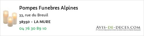 Avis de décès - La Buisse - Pompes Funebres Alpines