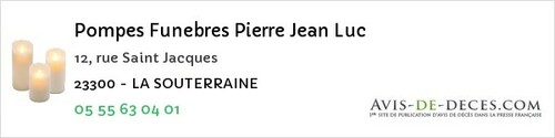 Avis de décès - Saint-Oradoux-Près-Crocq - Pompes Funebres Pierre Jean Luc