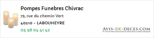 Avis de décès - Ychoux - Pompes Funebres Chivrac