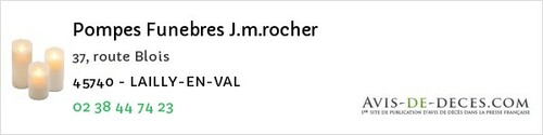 Avis de décès - Lailly-en-Val - Pompes Funebres J.m.rocher