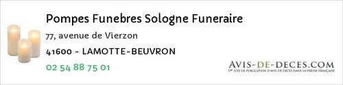 Avis de décès - Saint-Lubin-En-Vergonnois - Pompes Funebres Sologne Funeraire