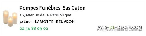 Avis de décès - Prunay-Cassereau - Pompes Funèbres Sas Caton