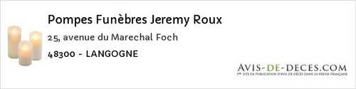 Avis de décès - Chanac - Pompes Funèbres Jeremy Roux