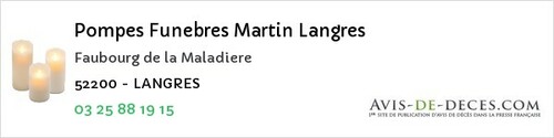 Avis de décès - Laneuville-au-Pont - Pompes Funebres Martin Langres
