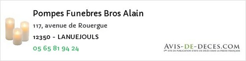 Avis de décès - Valzergues - Pompes Funebres Bros Alain