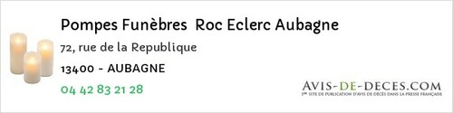Avis de décès - Eygalières - Pompes Funèbres Roc Eclerc Aubagne