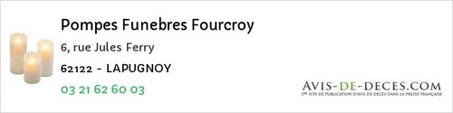 Avis de décès - Lapugnoy - Pompes Funebres Fourcroy