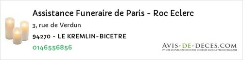 Avis de décès - La Queue-En-Brie - Assistance Funeraire de Paris - Roc Eclerc