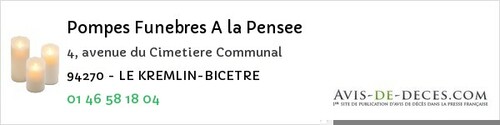 Avis de décès - La Queue-En-Brie - Pompes Funebres A la Pensee