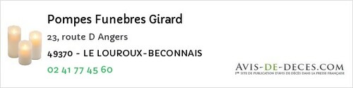 Avis de décès - Le Louroux-Béconnais - Pompes Funebres Girard