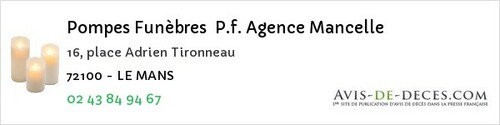 Avis de décès - Poncé-Sur-Le-Loir - Pompes Funèbres P.f. Agence Mancelle