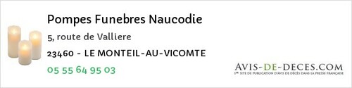 Avis de décès - Le Monteil-Au-Vicomte - Pompes Funebres Naucodie