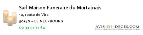 Avis de décès - Hocquigny - Sarl Maison Funeraire du Mortainais