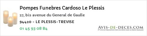Avis de décès - Bry-sur-Marne - Pompes Funebres Cardoso Le Plessis