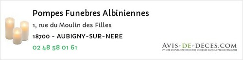 Avis de décès - Mareuil-sur-Arnon - Pompes Funebres Albiniennes