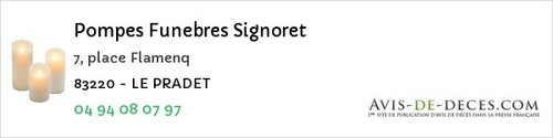 Avis de décès - Montfort-sur-Argens - Pompes Funebres Signoret
