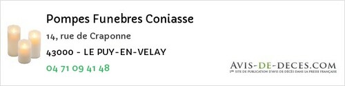 Avis de décès - Saint-Pierre-Eynac - Pompes Funebres Coniasse