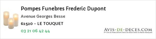 Avis de décès - Aumerval - Pompes Funebres Frederic Dupont