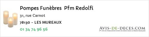 Avis de décès - Bonnières-sur-Seine - Pompes Funèbres Pfm Redolfi