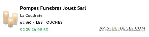 Avis de décès - Saint-Aubin-Des-Châteaux - Pompes Funebres Jouet Sarl