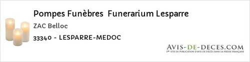 Avis de décès - Saint-Laurent-D'arce - Pompes Funèbres Funerarium Lesparre
