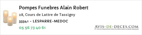 Avis de décès - Les Artigues-De-Lussac - Pompes Funebres Alain Robert