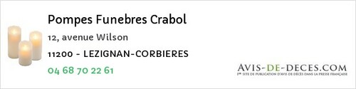 Avis de décès - Couffoulens - Pompes Funebres Crabol