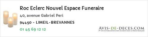 Avis de décès - Villeneuve-Saint-Georges - Roc Eclerc Nouvel Espace Funeraire
