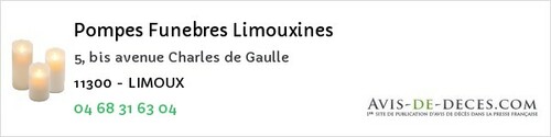 Avis de décès - Aigues-Vives - Pompes Funebres Limouxines