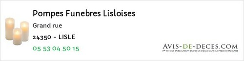 Avis de décès - La Roche-Chalais - Pompes Funebres Lisloises