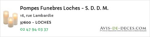 Avis de décès - Courçay - Pompes Funebres Loches - S. D. D. M.