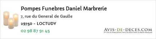 Avis de décès - Ploudiry - Pompes Funebres Daniel Marbrerie