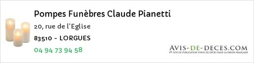 Avis de décès - Aups - Pompes Funèbres Claude Pianetti