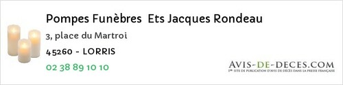 Avis de décès - La Selle-En-Hermoy - Pompes Funèbres Ets Jacques Rondeau