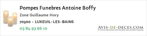 Avis de décès - Lœuilley - Pompes Funebres Antoine Boffy