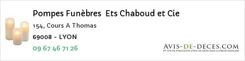 Avis de décès - Marcilly-D'azergues - Pompes Funèbres Ets Chaboud et Cie