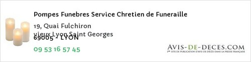 Avis de décès - Curis-Au-Mont-D'or - Pompes Funebres Service Chretien de Funeraille
